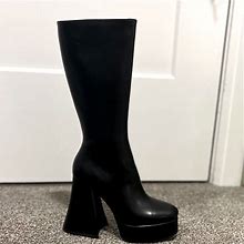 Lamoda Shoes | Nwt La Moda Tall Black Boots With Zipper And Platform Sz Us6, Uk4 | Color: Black | Size: 6