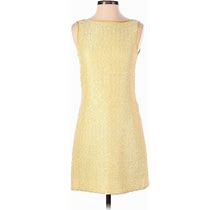 Theia Cocktail Dress - A-Line Crew Neck Sleeveless: Yellow Color Block Dresses - Women's Size 0