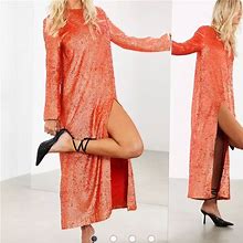 Asos Dresses | Asos Edition Sequin Maxi Dress With Split Front | Color: Orange | Size: 6