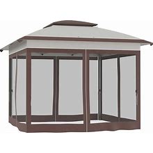 Outsunny 12' X 12' Pop Up Canopy Tent With Netting And Carry Bag, Instant Sun Shelter With 137 Sq.Ft Shade, Beige And Brown