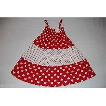 Toddler Girls Sun Dress Red White Smocked Hearts Ruffled 2T Three