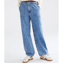 Aeropostale Womens' Low-Rise Denim Parachute Pants - Washed Denim - Size XS - Cotton - Teen Fashion & Clothing - Shop Spring Styles
