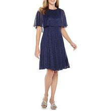 J Taylor Short Sleeve Cape Fit & Flare Dress | Blue | Womens 8 | Dresses Fit + Flare Dresses | Glitter|Embellished
