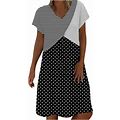 Htnbo Womens Summer Dresses 2022 Trends Sexy Splicing Dots Print Short Sleeve V-Neck Dress Casual Dress,Clothing From $15