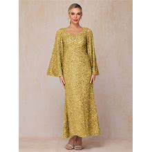Long Sleeves Sequins Ankle Length Mother Of The Bride Dress, Gold