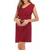 Zpanxa Maternity Summer Dresses Round Neck Leeve Solid Color Sexy Maternity Elegant Pregnancy Nuring Dress Maternity Dresses For Photoshoot Red L