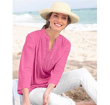 Appleseeds Women's Easy-Breezy Crochet-Trim Tunic - Pink - S - Misses