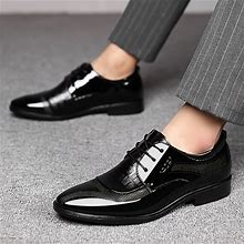 Business Pu Winter & Spring Dress Shoes, Men's Outdoor Casual Oxford Leather Shoes Lace-Up Office Wedding Party Dress,Dark Brown,Great Value,Temu