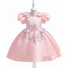 Toddler Girls' Party Dress Floral Short Sleeve Performance Wedding Embroidered Puff Sleeve Vintage Princess Polyester Cotton Blend Knee-Length Party D