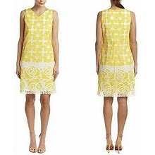 J Mclaughlin Yellow Floral Sheath Dress Size 8 Cotton Sleeveless