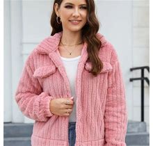 Women's Winter Thermal Coat, Solid Color Casual Long Sleeve Jacket Coat, Winter Soft Comfortable Loose Top Trending,Temu