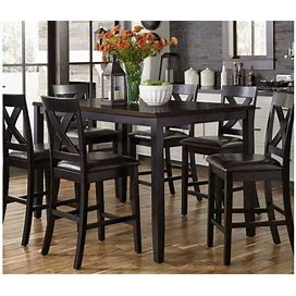 Thornton 7-Pc Gathering Dining Set In Black Finish With Brown Top By Liberty Furniture