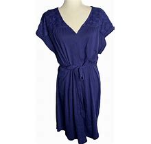 Sonoma Belted Dolman Sleeve Dress XXL Blue Eyelet V Neck Stretch Knit NEW