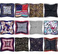 12 Set Mixed Designs Small Square Satin Womens Neck Head Scarf Scarves Bundle