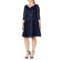 S.L. Fashions Women's Plus Size Sequin Lace Fit And Flare Dress