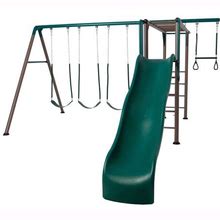 LIFETIME PRODUCTS Monkey Bar Adventure Swing Set Residential 3-Swings Metal Playset With Slide Rubber | 91028