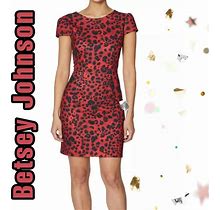 Betsey Johnson Dresses | Nwt Betsey Johnson Womens Sheath Dress Red Size 2 Leopard Print Crepe $89 | Color: Black/Red | Size: 2