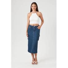 Forever 21 Women's Denim Cargo Midi Skirt Medium Denim Small | 99% Cotton, 1% Spandex | F21