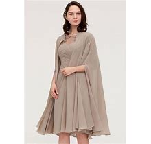 STACEES Mother Of The Bride Dresses Bateau Half Sleeve Knee-Length Chiffon Jacket Appliqued Pleated
