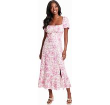 London Times Petite Floral-Print Puff-Sleeve Maxi Dress - Ivory/Pink - Size 8P