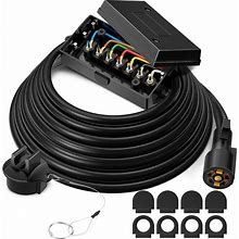 MICTUNING 8ft 16ft Trailer Cord 7 Way Plug Inline Junction Box Wiring Harness US