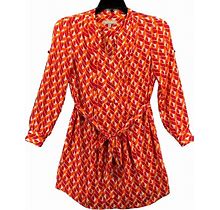 Banana Republic Dress Sz 0P Petite Work Business Casual Red Orange Long Sleeve