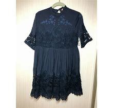 Free People Crochet Lace Blue Lined Short Sleeve Mini Dress Sz S