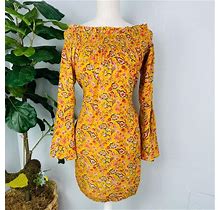 Love Chesley Dresses | Love Chesley Floral Mustard Yellow Paisley Off Shoulder Smocked Loose Fit Dress | Color: Orange/Red | Size: M