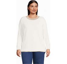 Lands' End Women's Plus Size Fine Gauge Cotton Crewneck Sweater - Ivory/Marl Trims