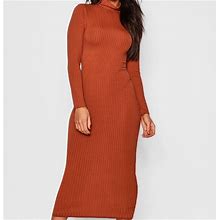 Boohoo Dresses | Long Sleeve Turtleneck Midi Dress - Rust | Color: Orange | Size: 8