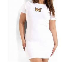 Boohoo Dresses | Nwt Beautiful Butterfly Embroidered T-Shirt Dress. | Color: White | Size: 16