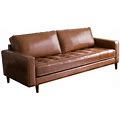 Hammond Mid-Century Leather Stationary Sofa, Camel Brown, Sofas, By Abbyson Living