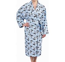 Leisureland Women's Cotton Flannel Long Robe Bow Wow Dog Design