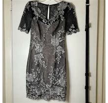 Karen Millen Womens Sheath Dress Gray Embroidered Lace Overlay Floral