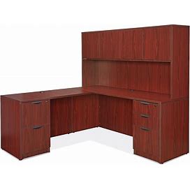 Classic Office L-Desk With Hutch - 72 X 72", Mahogany - ULINE - H-9265