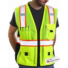 Dib Safety Vest Reflective Yellow Mesh, High Visibility Vest With Pockets And Zipper, ANSI Class 2 Heavy Duty, Made With 3m Reflective Tape 2XL