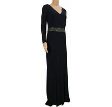 Ralph Lauren Night Gown Long Sleeve Belted Waist Petite In Black, Size