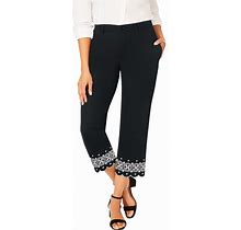 Plus Size Women's Stretch Poplin Classic Cropped Straight Leg Pant By Jessica London In Black Medallion Embroidery (Size 28)