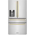 Autograph Edition 36 in. 4-Door French Door Refrigerator With Square Champagne Bronze Handles In Stainless Steel
