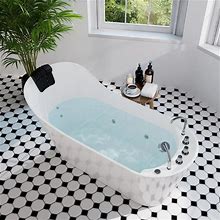 67" L X 29.5" W White Acrylic Right Drain Freestanding Whirlpool Tub, Bathtubs, By Empava