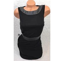 BEBE Beautiful Black Drape Back Leather Contrast Dress Size S