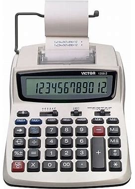 1208-2 Two-Color Compact Printing Calculator, Black/Red Print, 2.3 Lines/Sec, Desks, By Victor