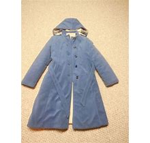 Sears Girls Coat Blue Hooded Belted Size 14 Winter Coat Warm