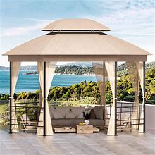 Covered Outdoor Outdoor Living Spaces 10'X12' Outdoor Canopy Gazebo Waterproof Canopy With Netting And Ceiling Hooks Double Roof Soft Top Canopy Tent