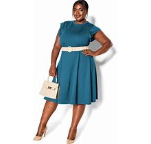 Plus Size Dress Frill Shoulder In Teal | Size 12 | Stretch Jersey | Avenue