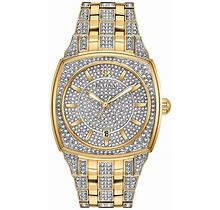 Mens Bulova Bulova Men's Gold-Tone Crystal Watch, Pave Dial - 98B323, Yellow