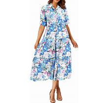 PRETTYGARDEN Summer Dress For Women Short Sleeve Button Up Ruffle A Line Flowy Maxi Dresses