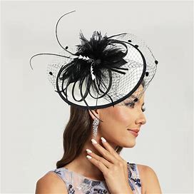 JJ's House Women's Vintage Polyester Mesh Sinamay With Faux Feather Kentucky Derby Saucer Hats