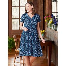 Women's Ella Simone Pintuck Floral Knit Dress - Blue - Medium - The Vermont Country Store