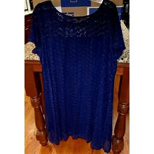 Lane Bryant Mob Bride Midi Length Crochet Lace Over Navy Blue Dress Sz